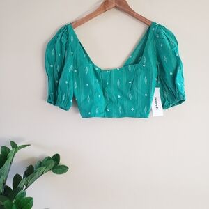 HURLEY BNWT Diamond Jacquard Embroidered Puff Sleeve Crop Top - S